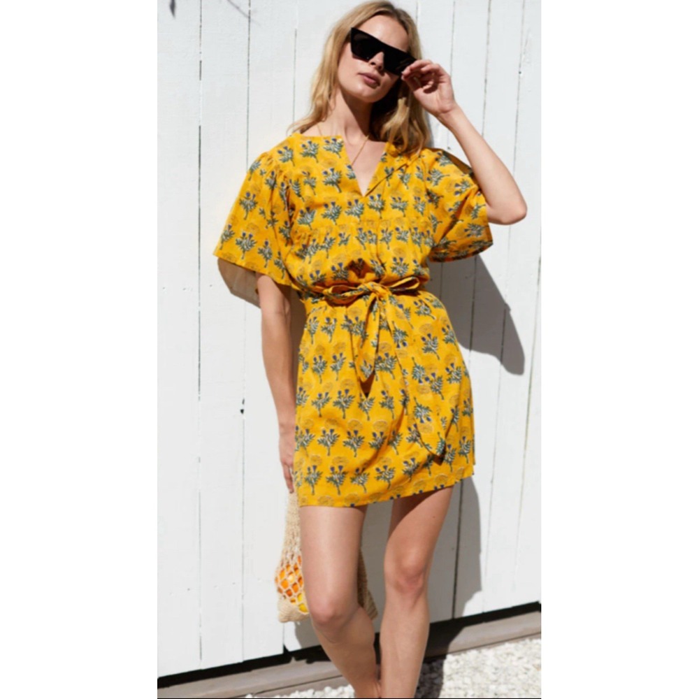 Emerson Frye India Collection Women XS Basalie Marigold Floral Cotton Mini Dress